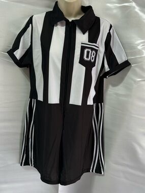 Morph Costumes Referee Sexy Zip Front One Piece Black & White | Ladies Size XL